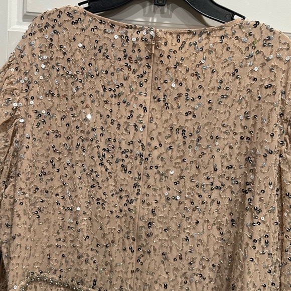 Mac Duggal Fully Beaded Sequin Long Sleeve V Neck Evening Trumpet Midi Dress NWT - Picture 10 of 11